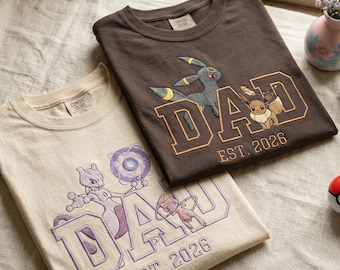 PokaDAD Embroidered Comfort Color T-shirt, Custom Anime Tee, First Father's Day, Gift for Dad, To be Dad