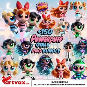 Powerpuff Girls PNG Bundle | 150+ Cute 3D Chibi Clipart | Digital Download | Transparent PNG Files for Crafts