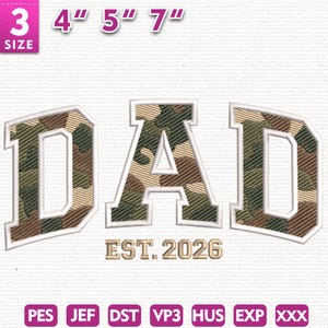 Camo Dad Embroidery File, Matching Family Design, Fathers Day Gift Stitch Pattern, Satin Stitch Embroidery, Instant Download