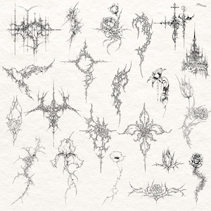 100x Cybersigilism Gothic Tattoo Sketches - Dark Art Flash-bundel + Procreate-penselen afbeelding 6