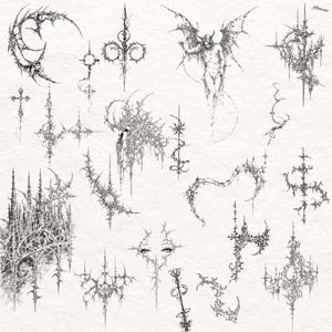 100x Cybersigilism Gothic Tattoo Sketches - Dark Art Flash-bundel + Procreate-penselen afbeelding 4
