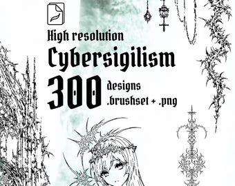 300x Ultimate Cybersigilism-pakket | Voortplantingsstempels en hoge resolutie png | Neo tribal tattoo-flitser | Bundel gotische sjabloon Y2K | Commercieel gebruik