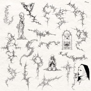 100x Cybersigilism Gothic Tattoo Sketches - Dark Art Flash-bundel + Procreate-penselen afbeelding 7