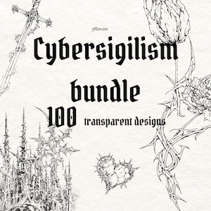 100x Cybersigilism Gothic Tattoo Sketches - Ornamental Dotwork Flash Bundle for Tattoos, Clothing & Printable Art
