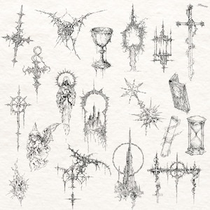 100x Cybersigilism Gothic Tattoo Sketches - Dark Art Flash-bundel + Procreate-penselen afbeelding 5