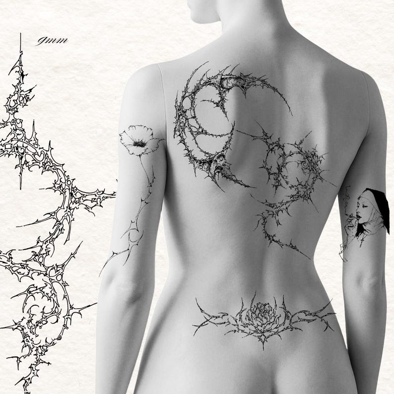 100x Cybersigilism Gothic Tattoo Sketches - Dark Art Flash-bundel + Procreate-penselen afbeelding 2