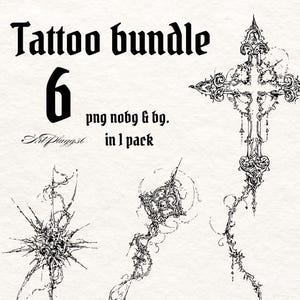 Gothic Tattoo Flash Bundle - 6 Cybersigilism Sketches High-Detail Baroque Line Art (300 DPI PNG)