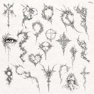 100x Cybersigilism Gothic Tattoo Sketches - Dark Art Flash-bundel + Procreate-penselen afbeelding 8