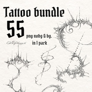 Cybersigilism Flash Tattoo Bundle - 55 Ornamental Dotwork Gothic Tribal Tattoo Sketches Printable Design for Procreate, Clothing, Wall Art
