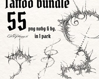Cybersigilisme Flash Tattoo Bundel - 55 Sier Dotwork Gothic Tribal Tattooschetsen Afdrukbaar ontwerp voor voortplanting, kleding, kunst aan de muur