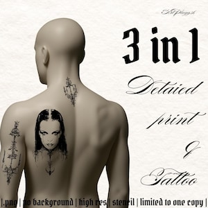 Gothic Tattoo Flash Set - Alternative Gothic Portrait & Ornaments (1 of 1 | 3 High-Res PNGs)