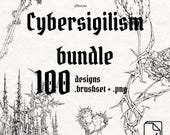 100x Cybersigilism Gothic Tattoo Sketches - Dark Art Flash Bundle + Procreate Brushset