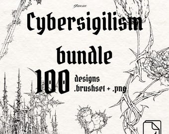 100x Cybersigilism Gothic Tattoo Sketches - Dark Art Flash-bundel + Procreate-penselen