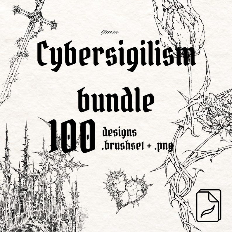 100x Cybersigilism Gothic Tattoo Sketches - Dark Art Flash-bundel + Procreate-penselen afbeelding 1