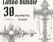 Cybersigilism Flash Design Bundle - 30 Ornamental Dark art Gothic Horror Tattoo Sketches Printable Design for Procreate, Clothing, Wall Art