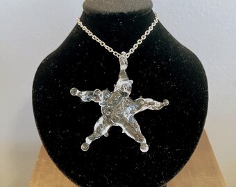 Glass Starfish Pendant Necklace  | Intricate Crystal Mermaidcore Jewelry | Statement Piece