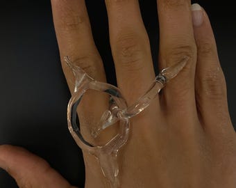 Glass Twin Wisp Ring | Unique Handmade Borosilicate Lampwork Jewelry | Abstract, Ethereal, Avant Garde Aesthetic