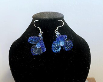 Glass Bluebell Earrings | Unique Handmade Statement Earrings | Borosilicate Lampworking Sculptural Floral Jewelry