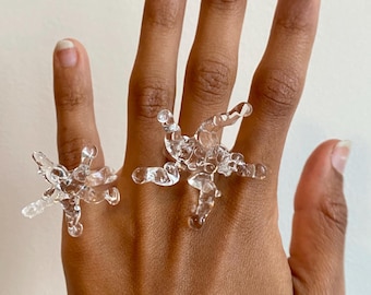 Glass Starfish Ring | Intricate Crystal Mermaidcore Jewelry | Statement Piece