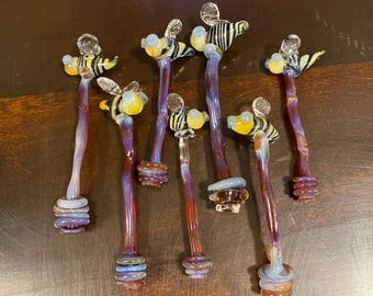 Miniature Glass Honey Bee Stir Stick: Handmade Lampwork Trinket