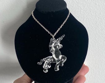 Glass Unicorn Figurine Pendant Necklace | Intricate Crystal Woodland Creature Jewelry | Statement Piece
