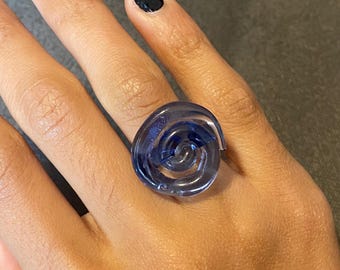 Glass Spiral Charm Ring: Whimsical Swirl Statement Jewelry