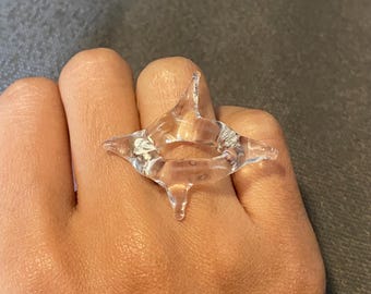 Glass Four Point Star Ring | Unique Handmade Borosilicate Lampwork | Simple Elegant Modern Aesthetic