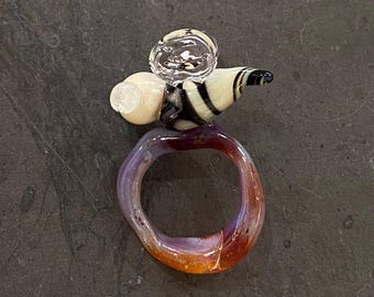 Glass Honeybee Ring | Unique Handmade Borosilicate Glass Lampwork Jewelry | Pastel Ghostly Cute Aesthetic