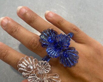 Glass Pearl Butterfly Ring: Handmade Mermaidcore Borosilicate Jewelry