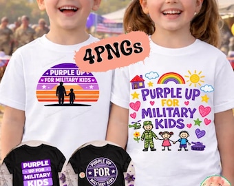 軍人家庭の子どもたちのためのパープルアップPNGバンドル、愛国的な子ども支援グラフィック（デジタルダウンロード）