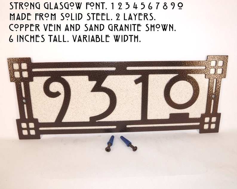 Arts and Craft address sign, Four Square House number, Craftsman , Bungalow, Mission style, Wall sign, Home number, Metal Art, Customize. 