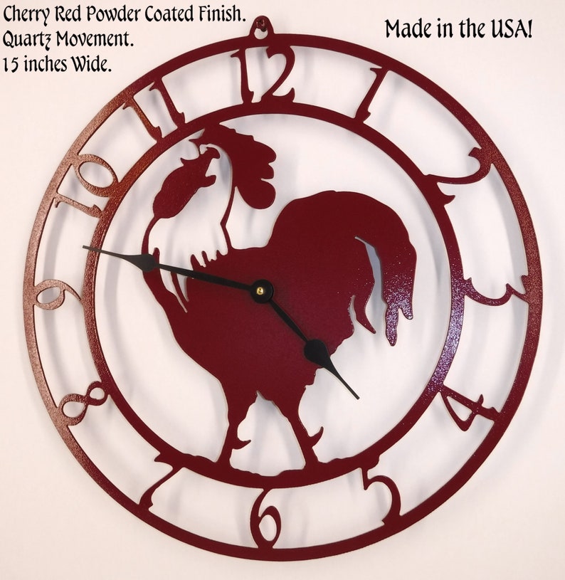 Rooster Wall Clock. 15 Inch Diameter. Cherry Red Finish. Etsy