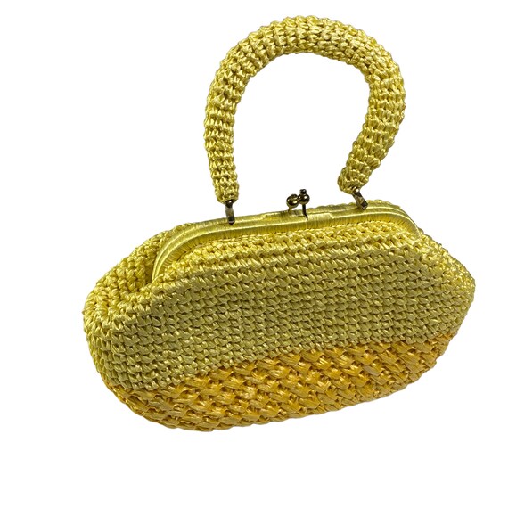 Vintage Yellow Two Tone Crochet Top Handle Retro … - image 2