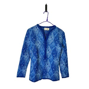 Vintage Jane Irwill 60-tals mohairtröja pinup ull Bombshell blå diamantstickad