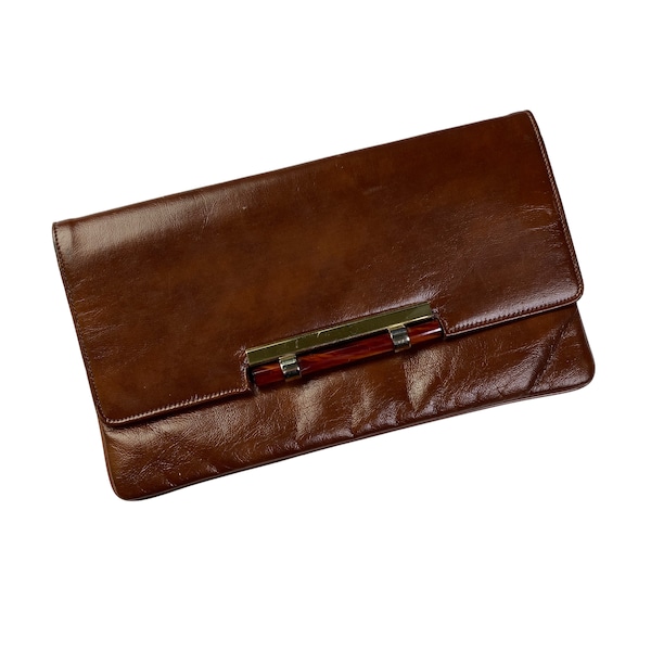 Vintage Mardane Brown Cocktail Clutch Handbag Bag w Brown Tortoise Plastic Accent