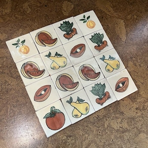 Lot Of 16 Mexican Vegetable Fruit tiles Talavera Kitchen Hand Painted 4x4” Square Boho