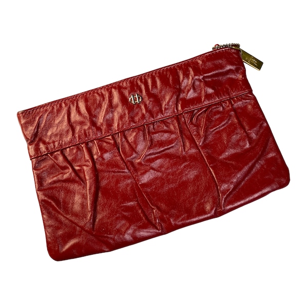 Vintage Letisse Cherry Red Leather Clutch Handbag Bag