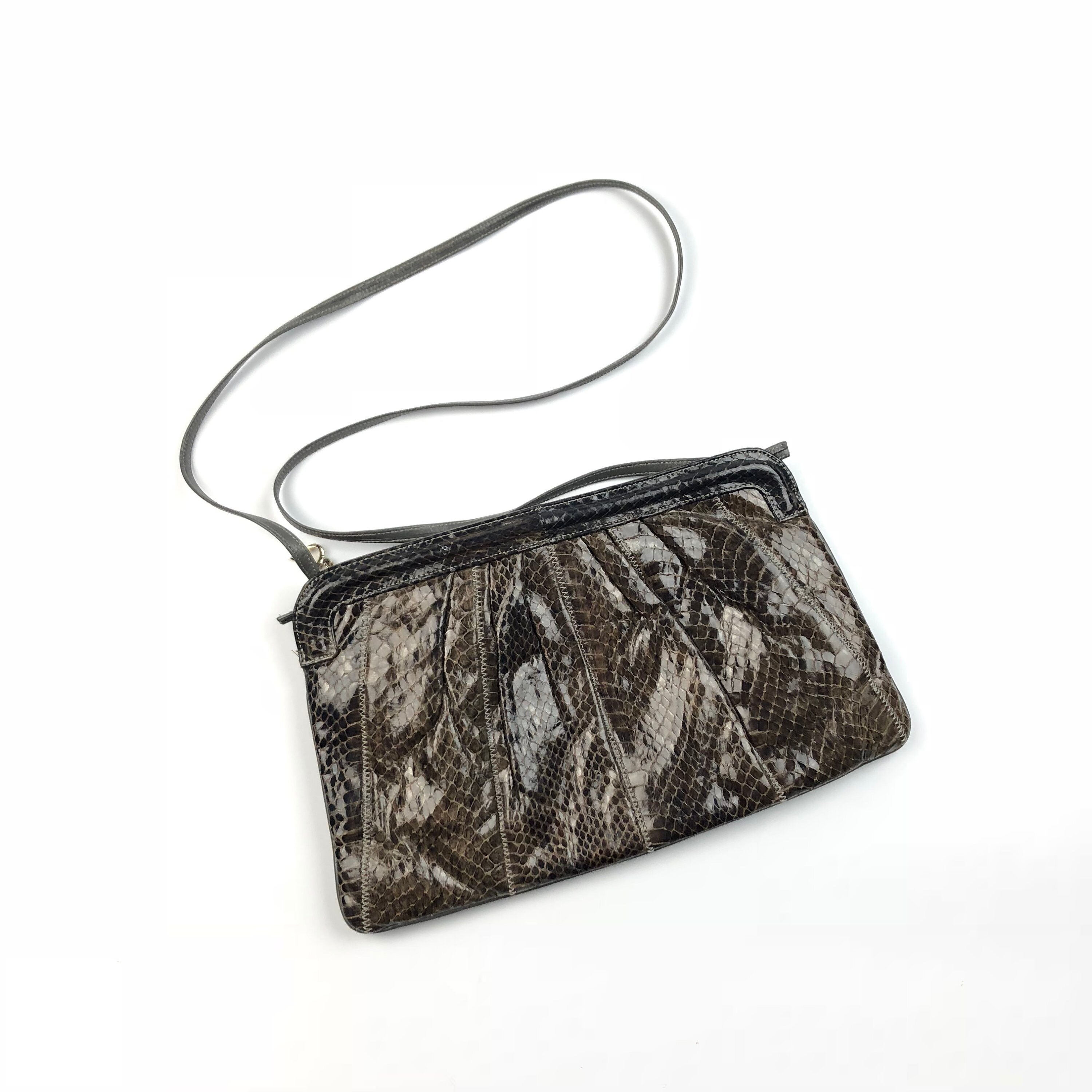 gray snakeskin purse