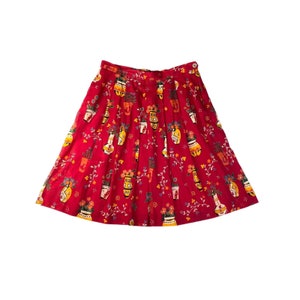 Vintage 90s Geiger Made in Austria Red Potted Houseplant Plant Floral Skirt 48