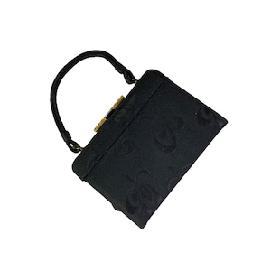 Vintage Black Woven Jacquard Butterfly Cocktail Clutch with Rhinestone Clasp