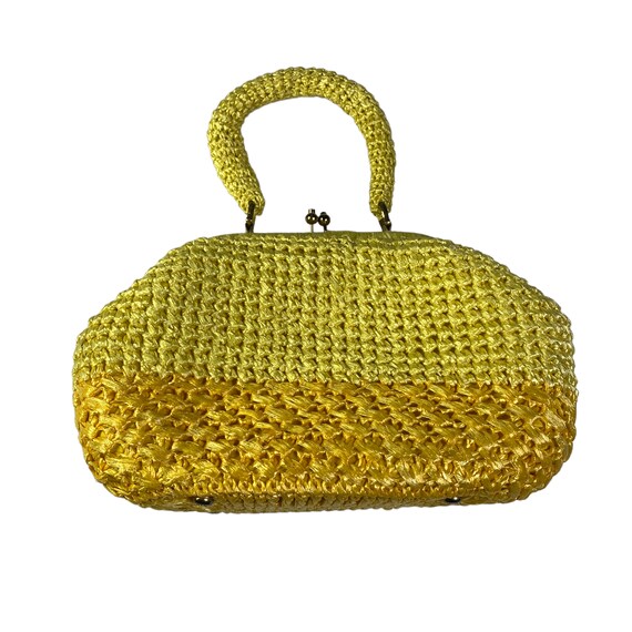 Vintage Yellow Two Tone Crochet Top Handle Retro … - image 5