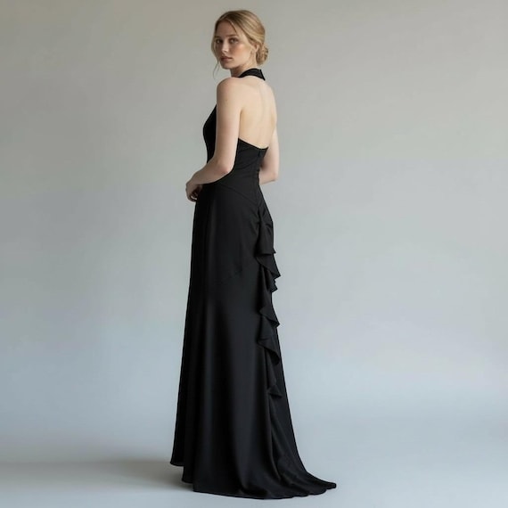 Vintage Y2K Betsy & Adam Black Halter Ruffle Back Long Gown Black Tie Prom  Dress Size 4 - Etsy Australia