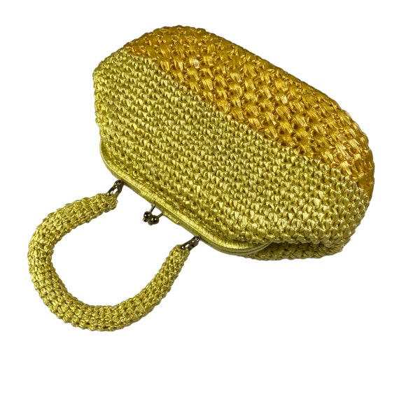 Vintage Yellow Two Tone Crochet Top Handle Retro … - image 3