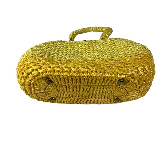 Vintage Yellow Two Tone Crochet Top Handle Retro … - image 4