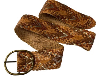 Vintage The Limited Brown Ombre and Metallic Braided Woven Leather Wide Belt Size Small