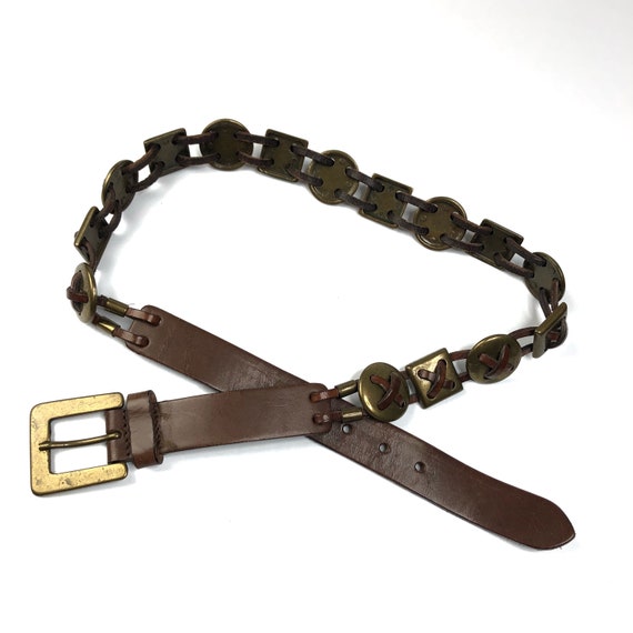 Made In Italy Medium Vintage BELT Vintage Made in Italy Brown Leather Belt Braided Link Medium  main image 4
