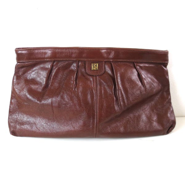 Vintage Raisin Leather Double B Clutch