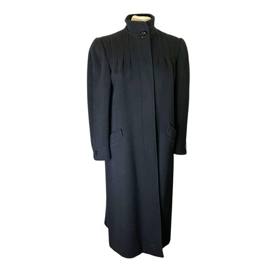 Oscar de la Renta, Vintage Oscar De La Renta Black 100% Wool Pleated Detail Swing Overcoat Coat Size 12