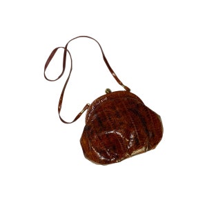 Vintage Rosin Rot Braun Schlangenleder Baguette Umhängetasche Geldbörse