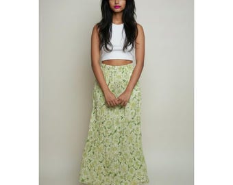 Vintage 90s Y2k Express Deadstock Lime Green Floral Maxi Skirt NWT Size 1/2